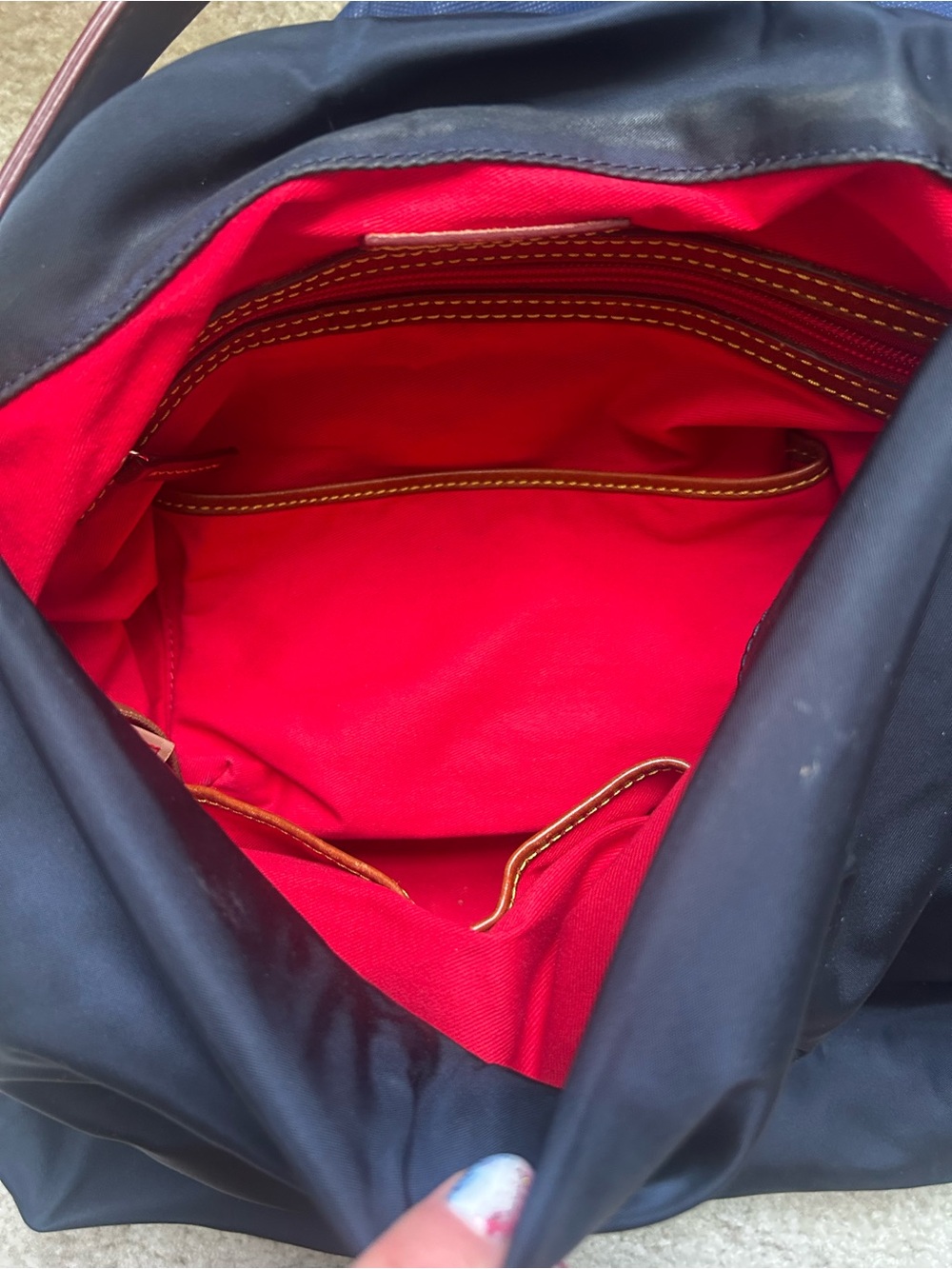 Dooney & Bourke Navy Nylon Shoulder Bag with Brown Leather Trim - Picture 6 of 10
